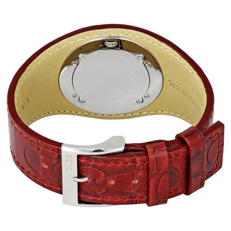 Gucci 104 Silver Dial Burgundy Leather Ladies Watch YA104522 